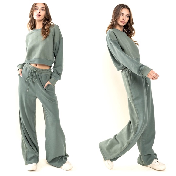 02 Comfy Waffle Contrast Sweatshirts and Pants Set - Picture 1 of 4